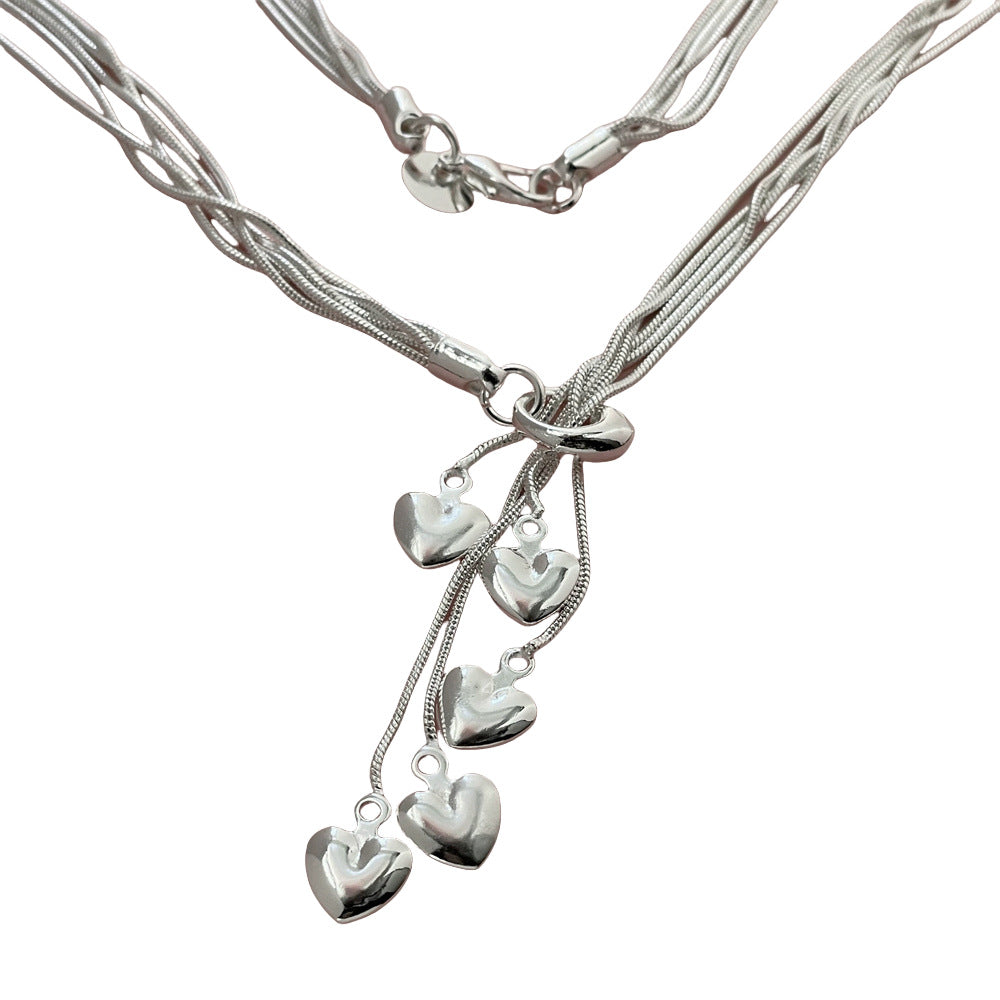 Plated Five Heart Tai Snake Bone Korean Necklace