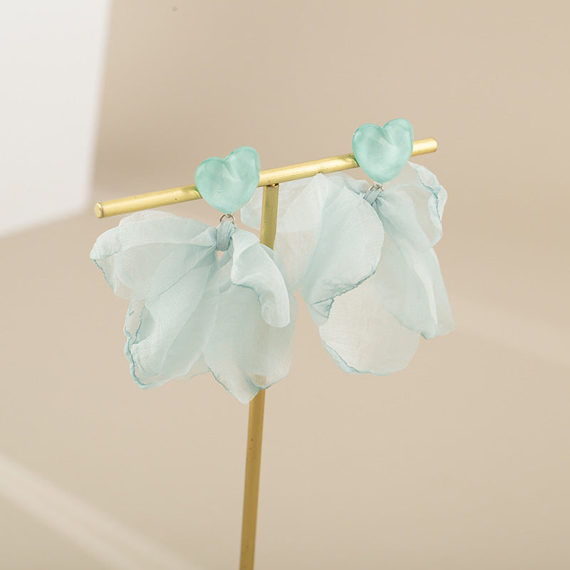 Seaside Holiday Blue Chiffon Flower High Sense Graceful Fashionable Mosquito Ear Clip