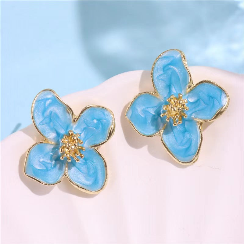 Roselle French Style Retro Drip Glazed Red Flower Three-dimensional Small Rings