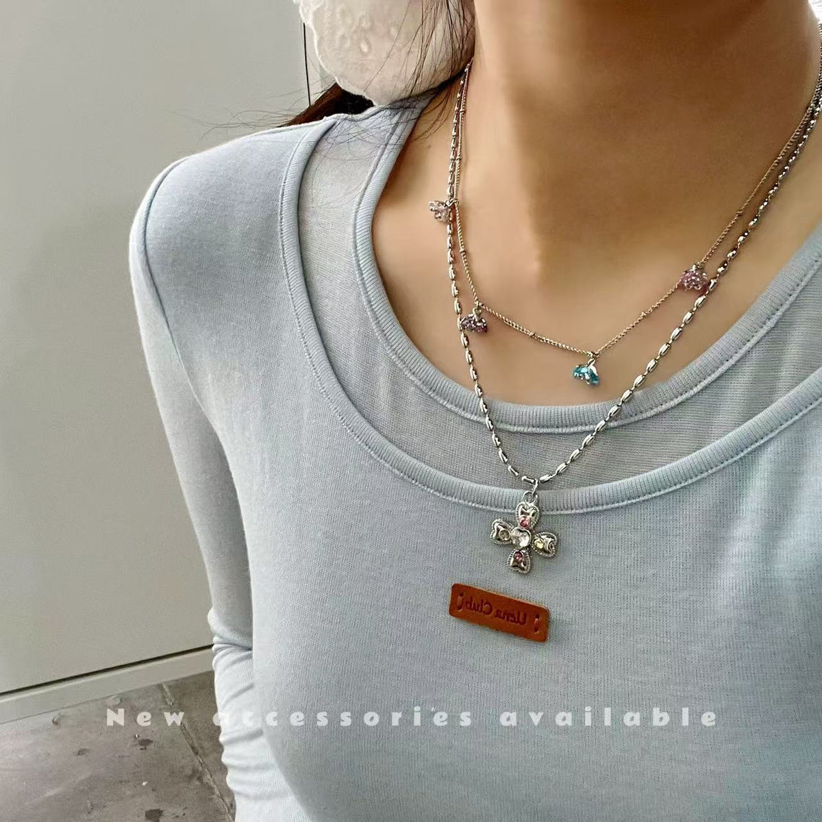 Korean Style Sweet Cool Colorful Crystals Cross Pendants