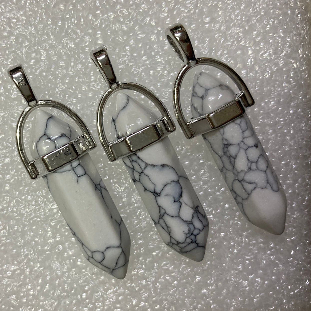 Stone Crystal Agate Bullet Hexagon Prism Pendant