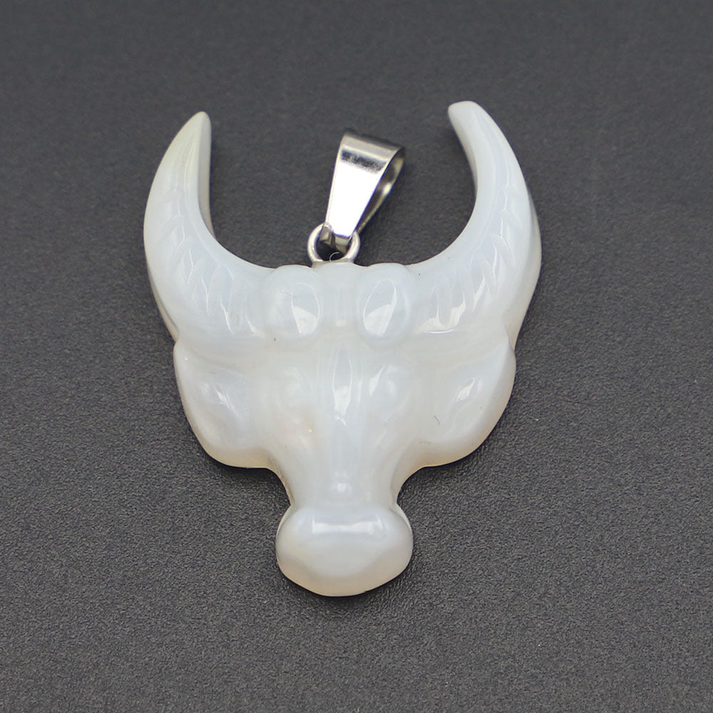 Popular Natural Stone Carved Ox Head Pendant