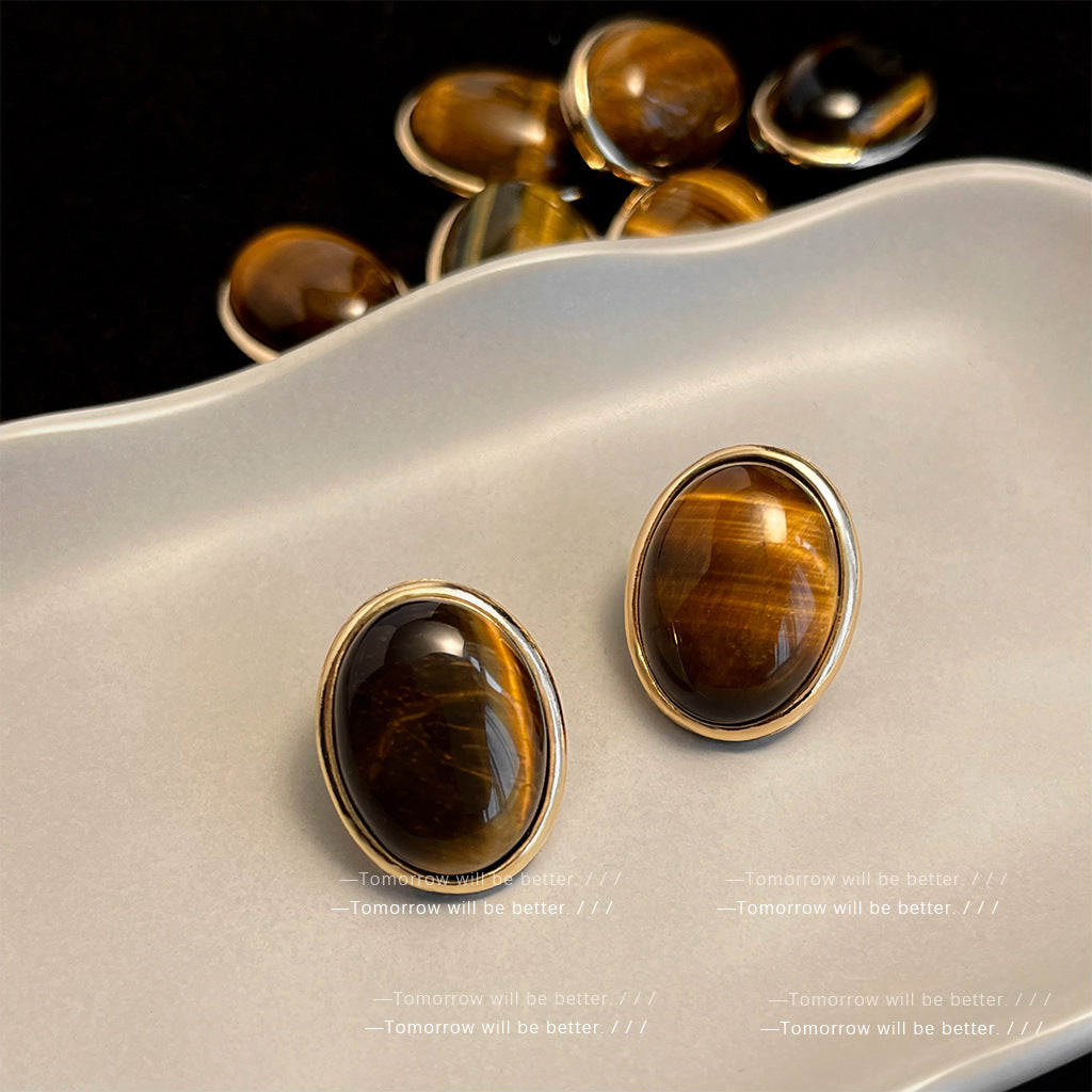 Women's Oval Tigereye For Stylish Elegant Light Luxury Stud Earrings