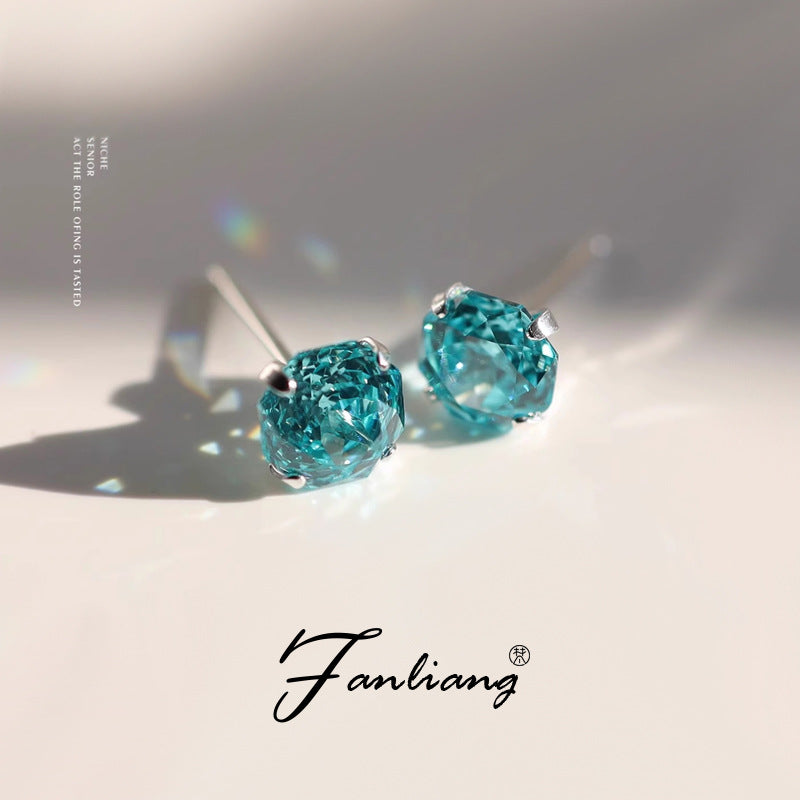 Women's Natural Glacier Paraiba Sterling Sier Ice Flower Rose Cut Ear Stud Earrings