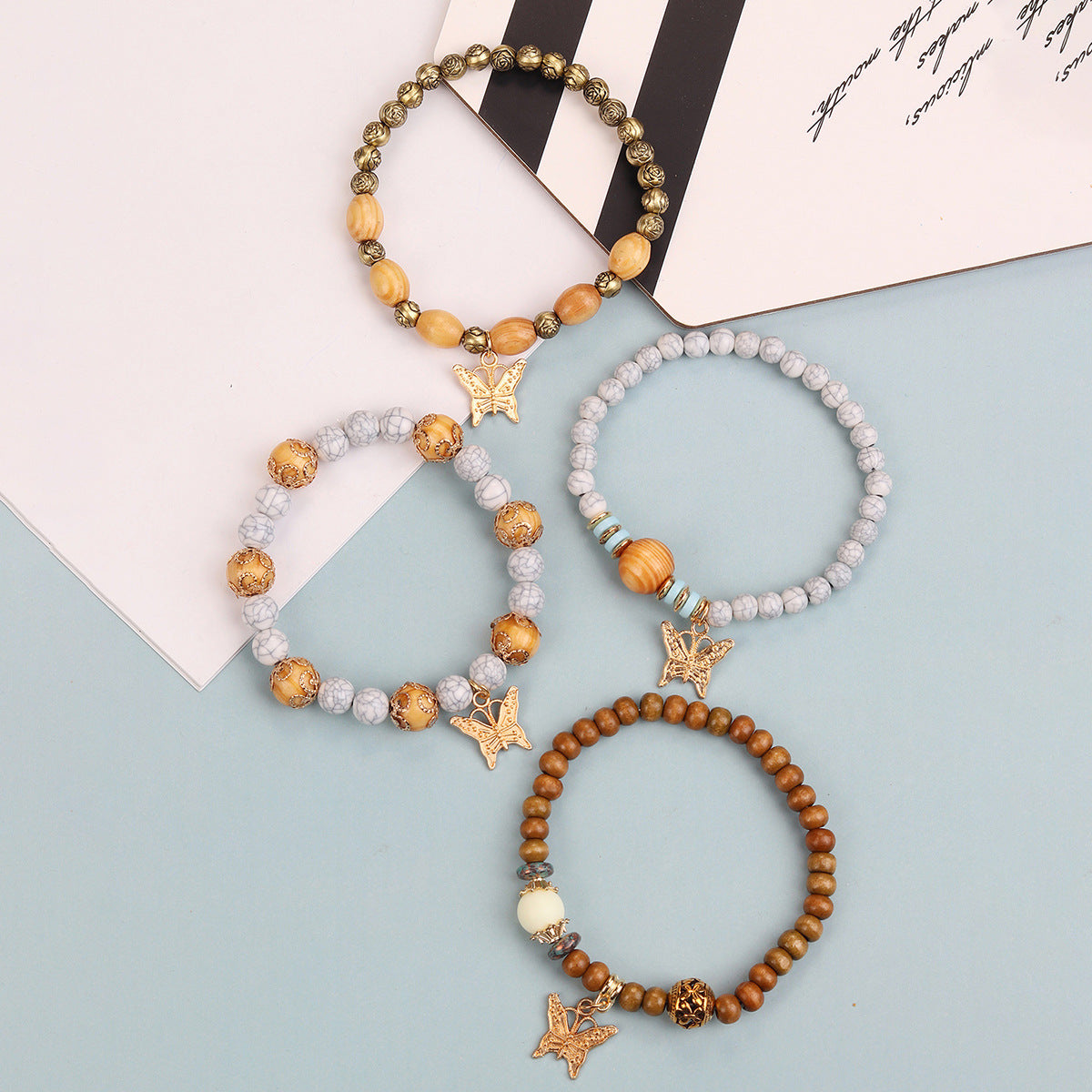 Exquisite Wooden Bead Bohemian Tassel Four Pendants