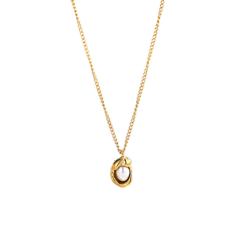 French Entry Lux Pea Pearl Female Titanium Steel Temperament Wild Necklace