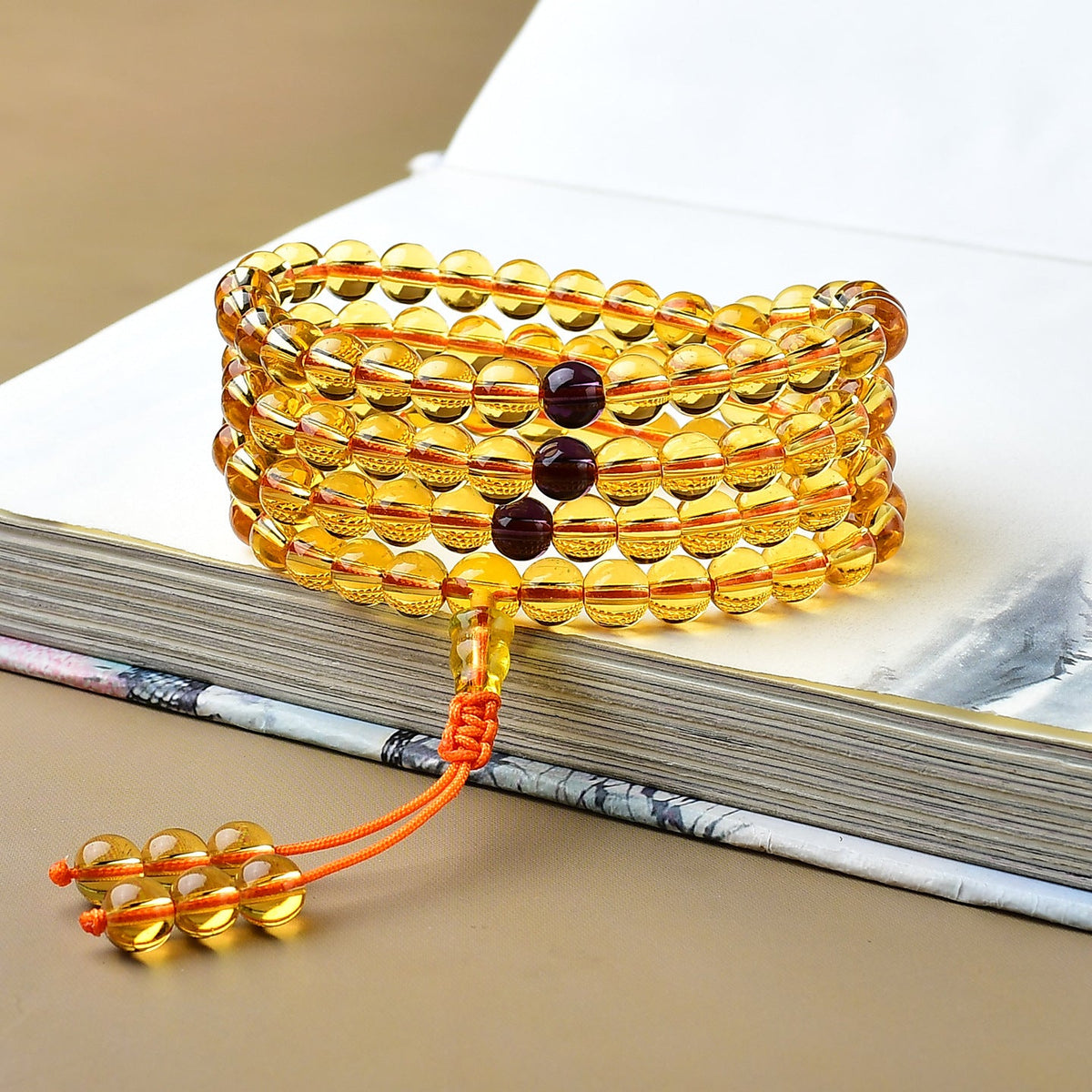 Women's & Men's Brazil Citrine Buddha Beads Amethyst Crystal Bracelet