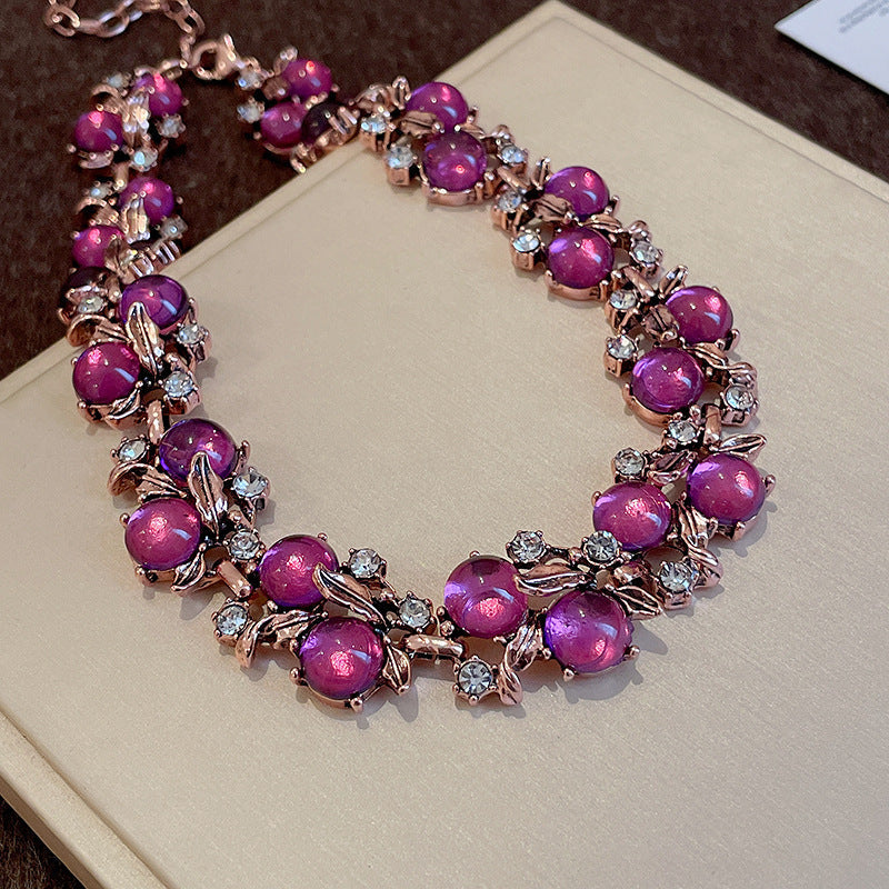 Sier Needle Flower Ear Retro Easy Matching Sweater Chain Exquisite Jewelry Set