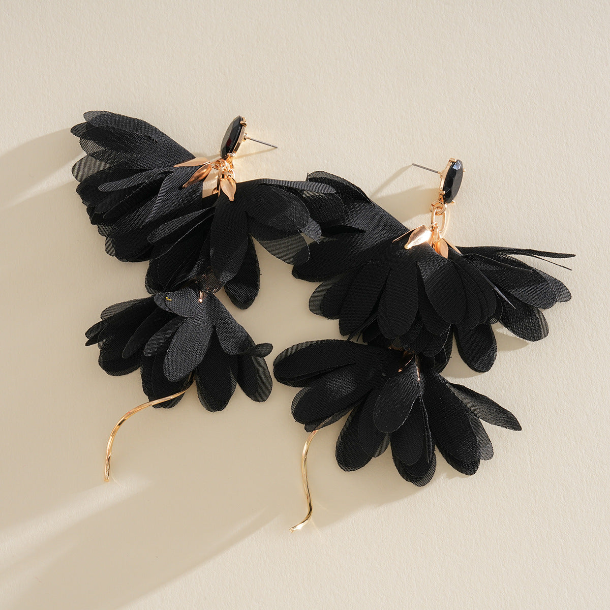 Metal Chiffon Flower Tassel Sier Pin Beach Earrings