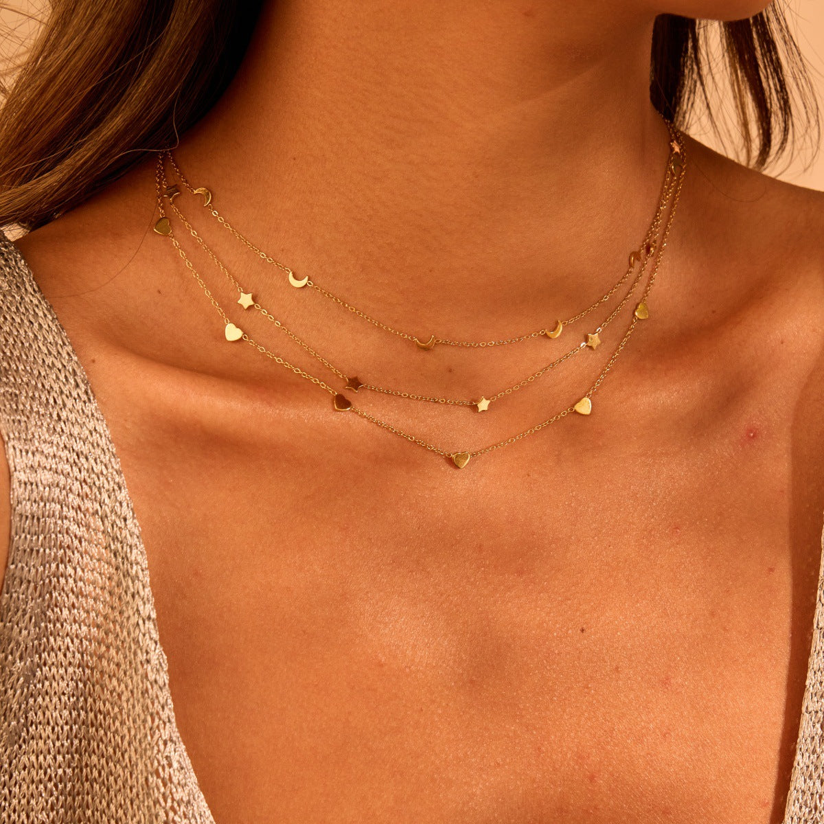 Stainless Steel Light Luxury Sweet Cool Star Moon Heart Niche Necklace