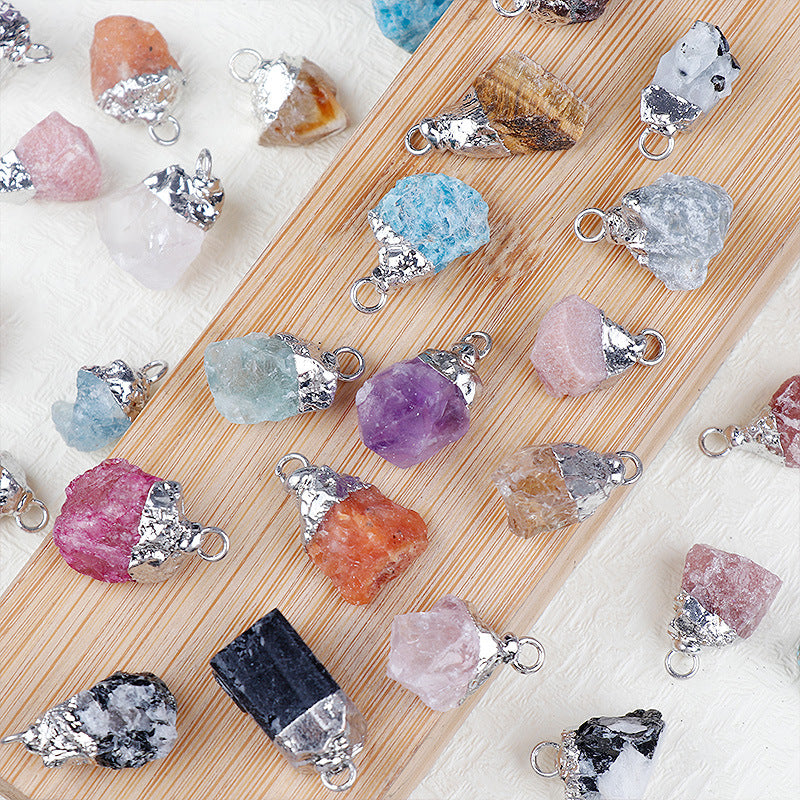 Natural Amethyst Rock Sier Gilded Hemming Irregular Pendants