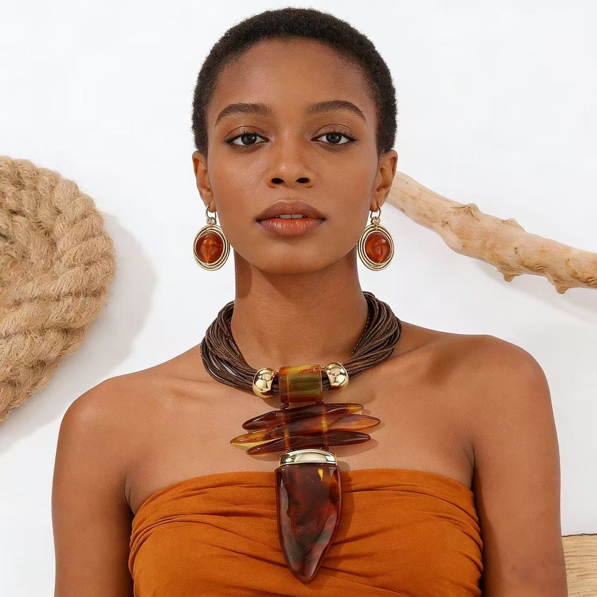 Elegant New Resin Horn Suite Exaggerated Earrings