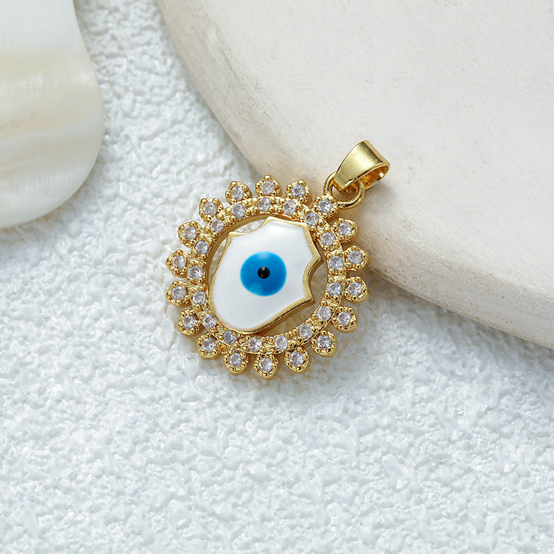 Women's Gold Eye Style Single Inlaid Color Zircon Trendy Dripping Palm Pendants
