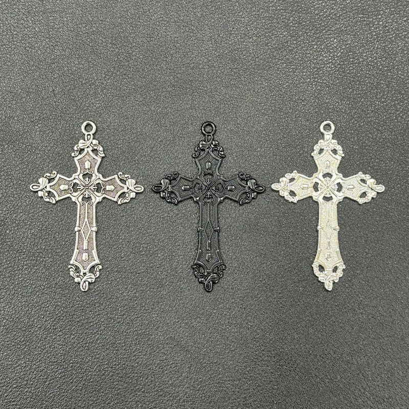 Men's Retro Antique Sier Ancient Rattan Pattern Cross Clothing Pendant