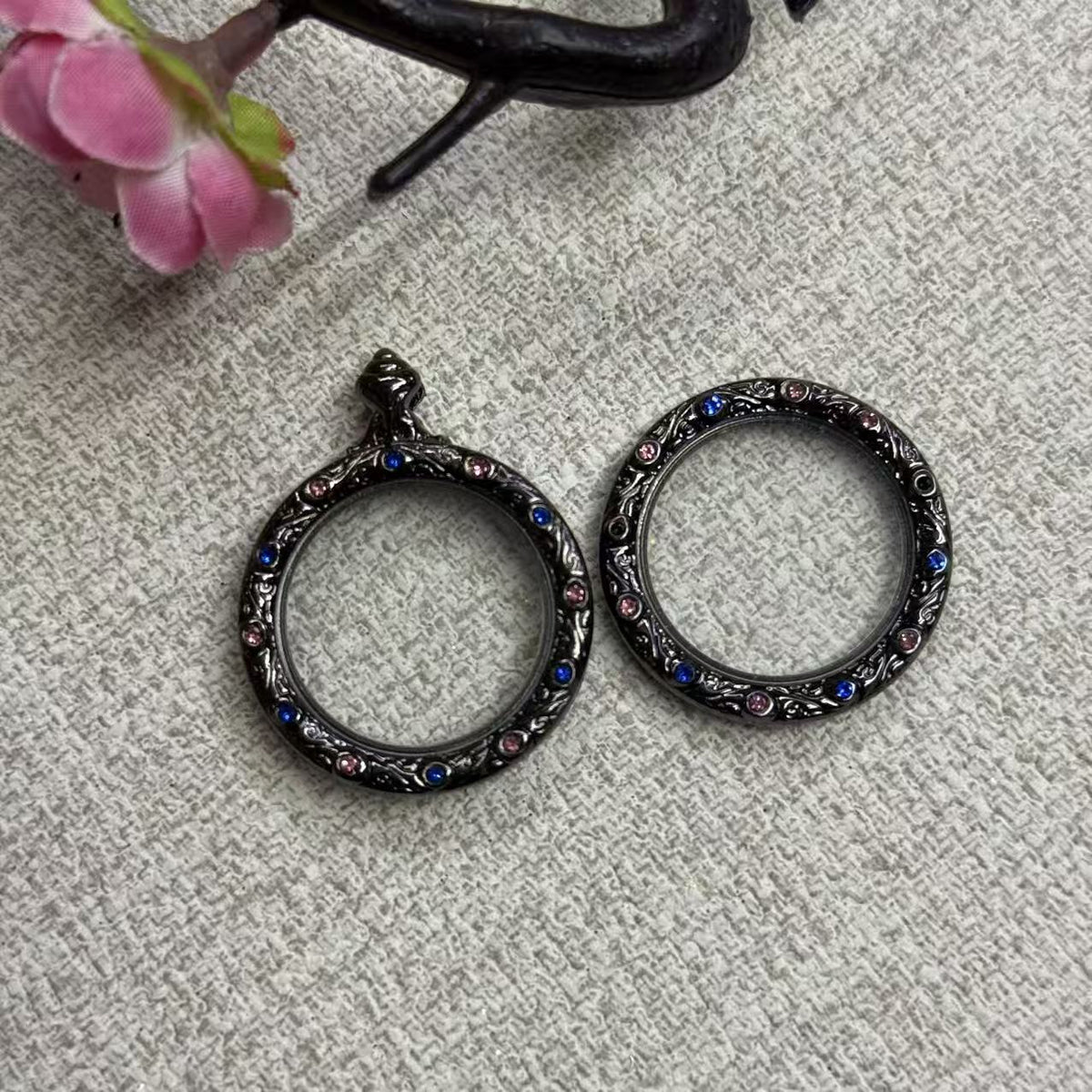 Small Double-sided Hollow Square Amulet Round Pendant