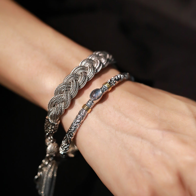 Mixing Color Gray Moonlight Tang Grass Pattern Open-ended Niche Bracelets