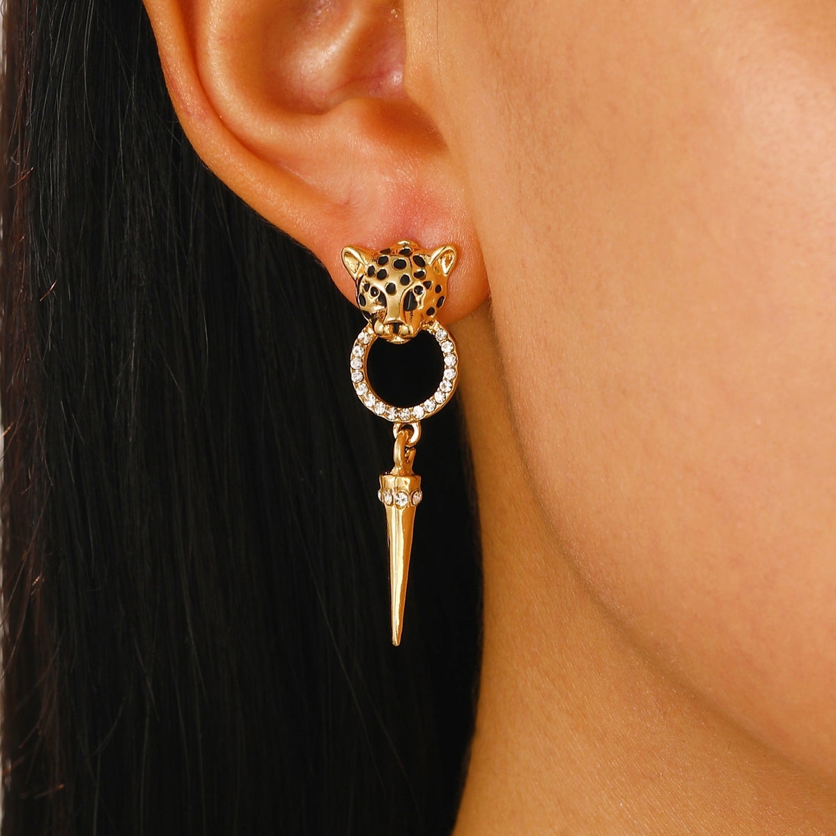 Women's Hop Leopard Head Copper Inlaid Zircon Jewelry Set