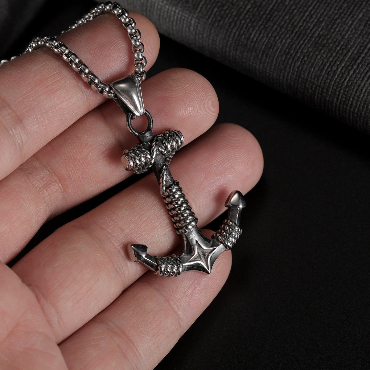 Men's Viking Boat Anchor Titanium Steel Vintage Stainless Necklace