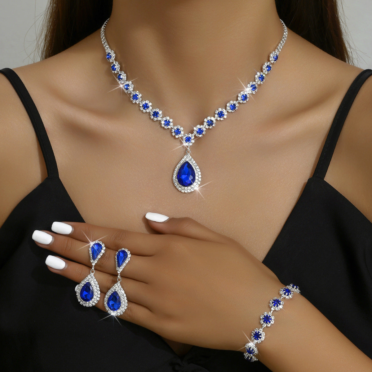 Wedding Bridal Ear Three-piece Full Diamond Jewelry Set