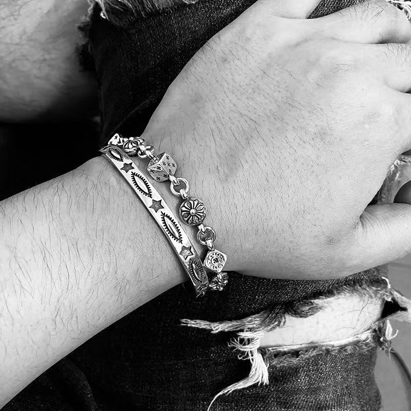 Women's & Men's Dice Cross Retro Personality Ruffle Handsome Punk Bracelet