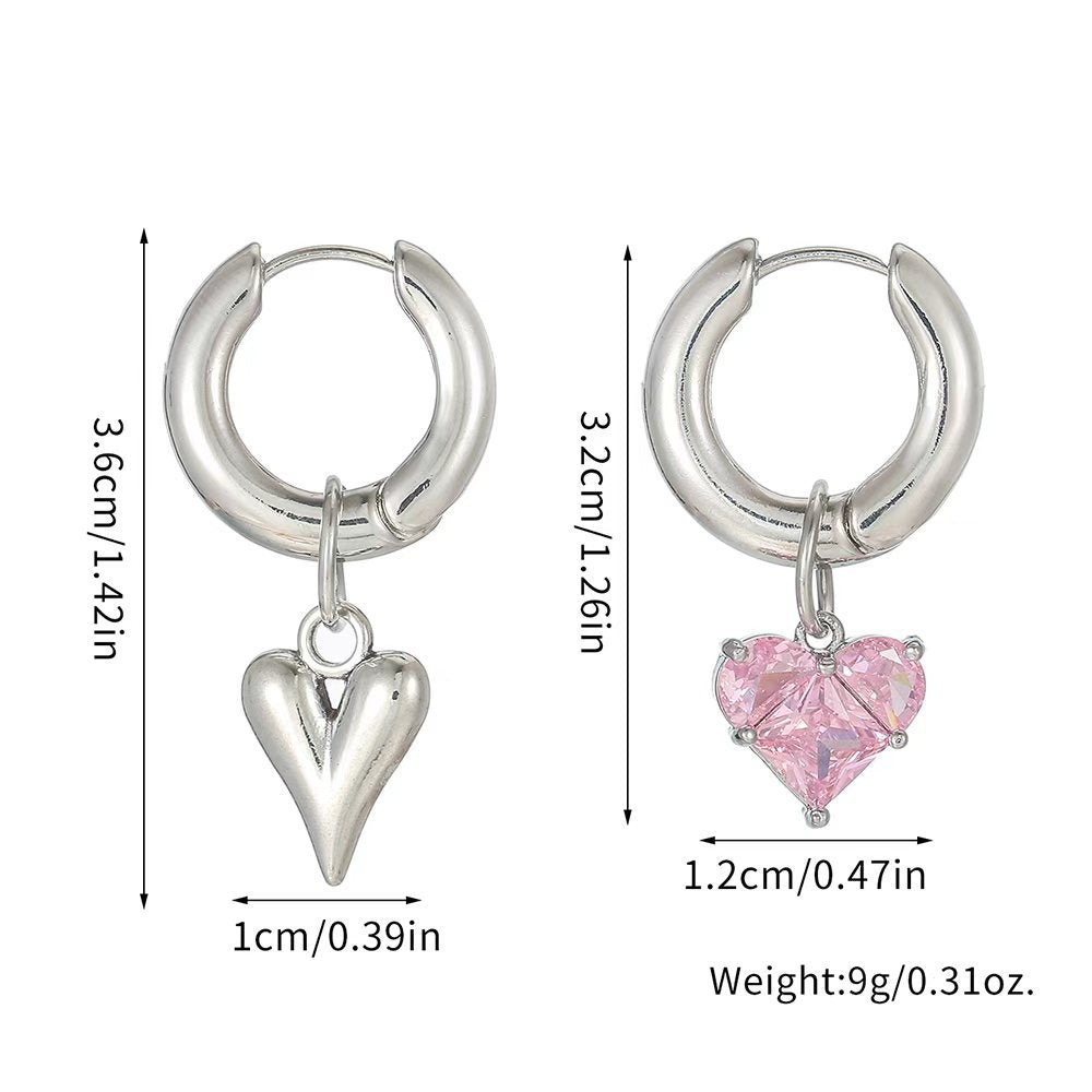 Women's Retro Style Personalized Design Light Luxury High-grade Heart-shaped Zircon Asymmetric Earrings
