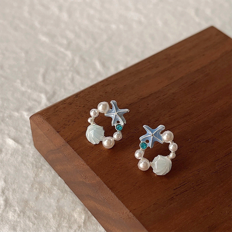 Women's Sier Needle Blue Starfish High-grade Fresh Stud Earrings