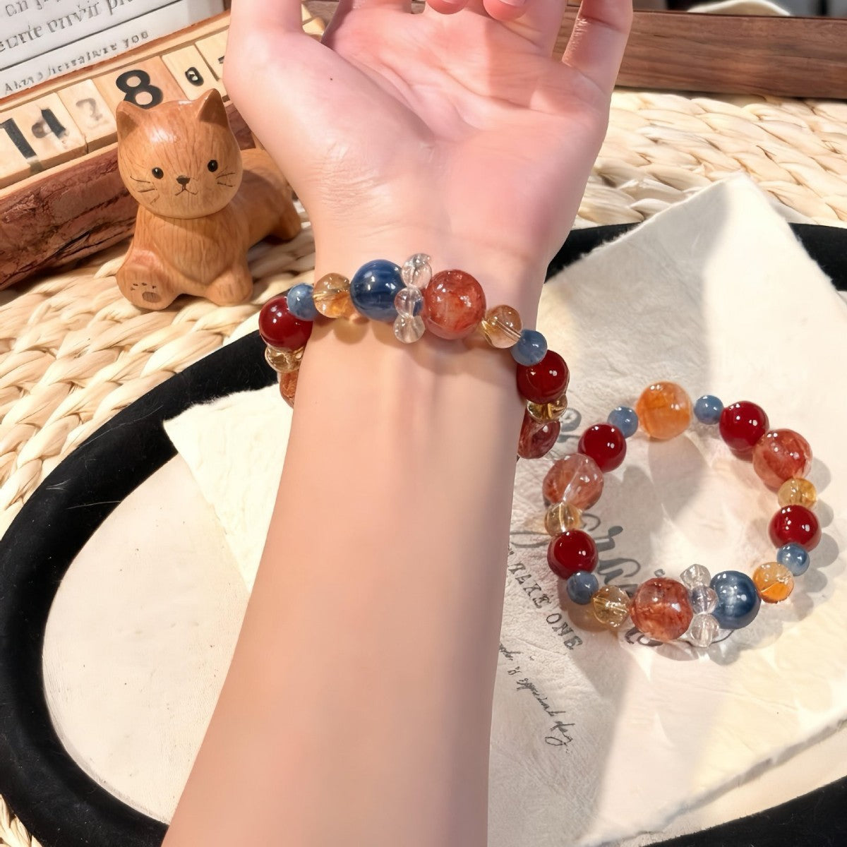 Women's Natural Citrine Blue Crystal Red Agate Bracelets