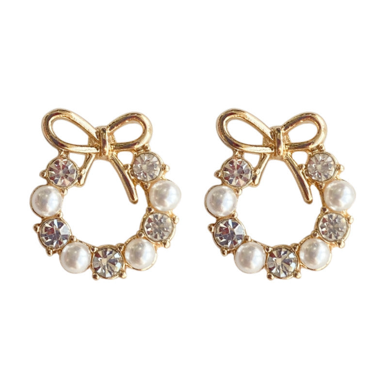 Women's Sier Bow Pearl Round Simple Compact Light Luxury Rings