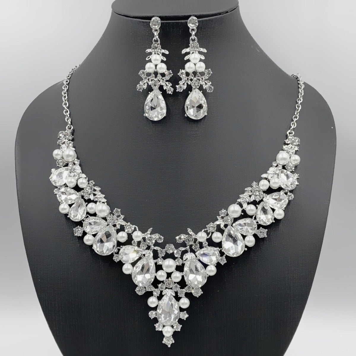 Pearl Water Drop Bridal Wedding Over Rhinestone Necklaces