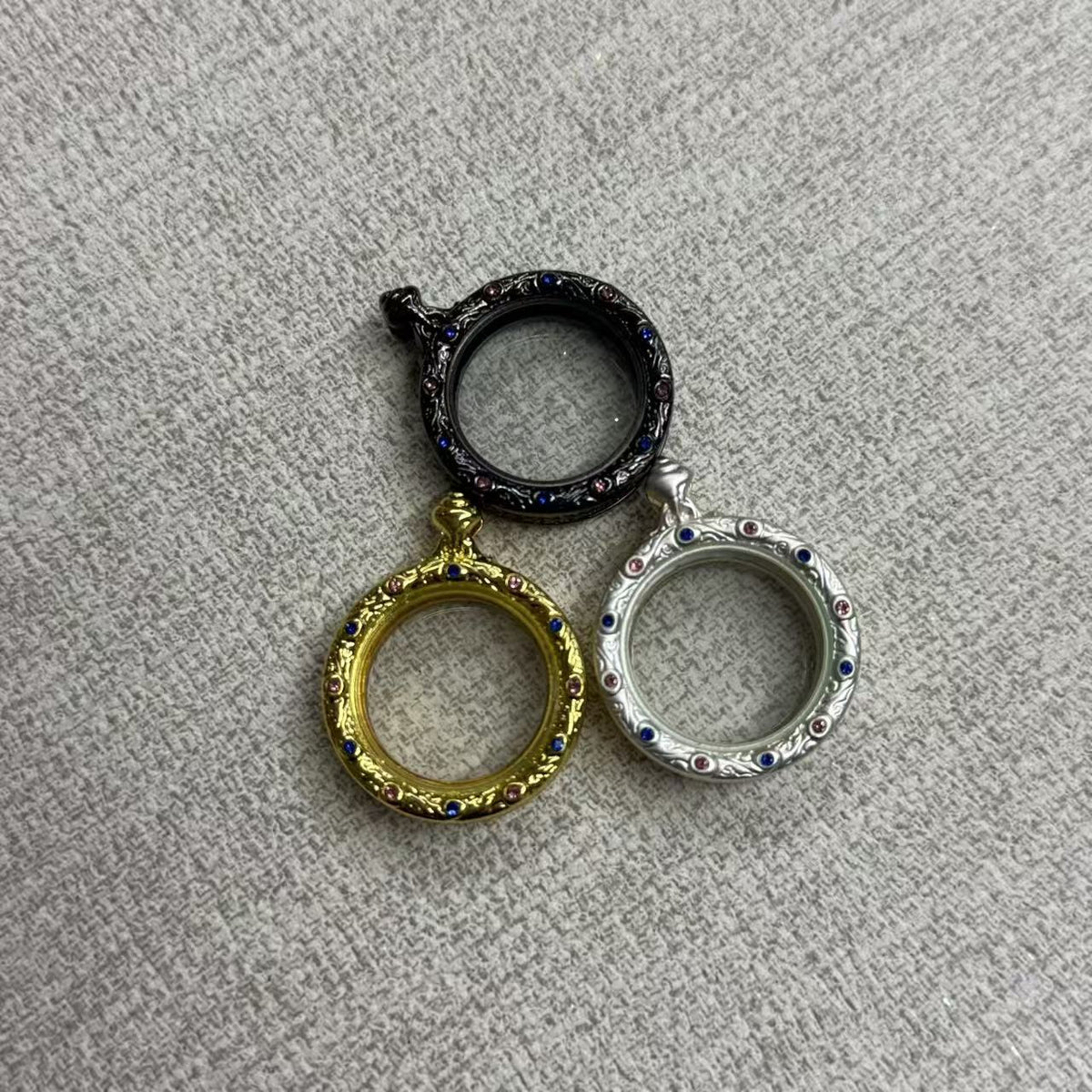 Small Double-sided Hollow Square Amulet Round Pendant