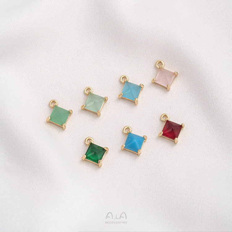 Color Retaining Gilded Inlaid Square Zirconium Pendants