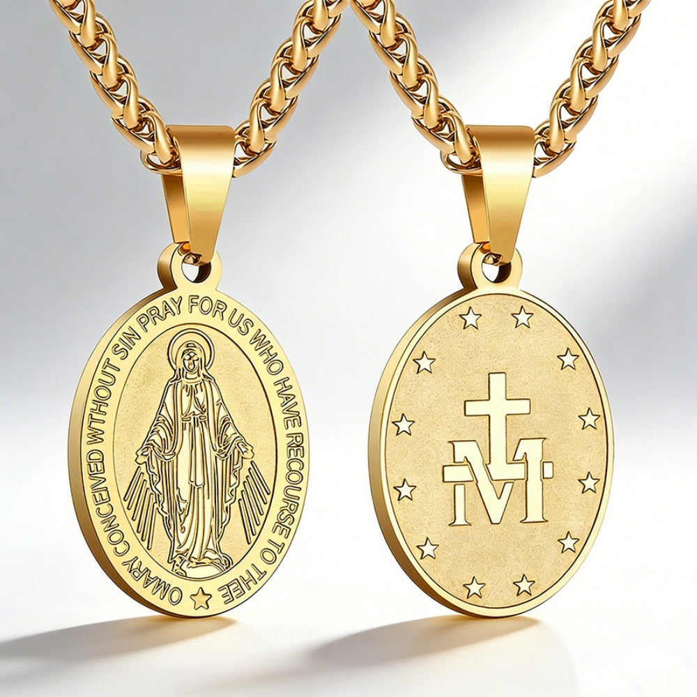 Women's & Men's Double-sided Portrait Medal Cross Stainless Steel Pendant
