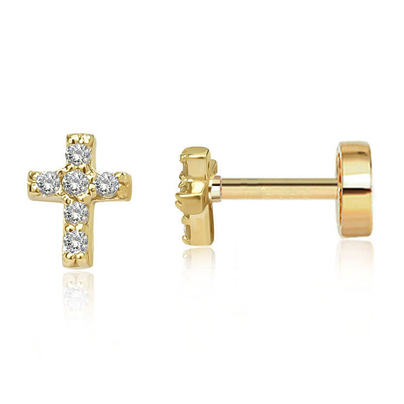 Piercing Cartilage Ear Bone Zircon Sier Flat Bottom Screw Rings