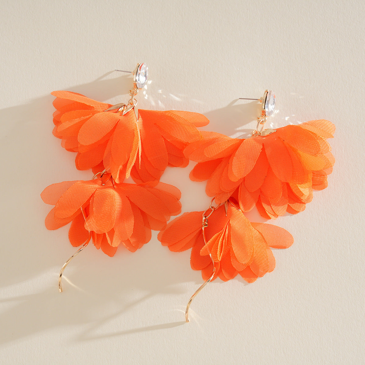 Metal Chiffon Flower Tassel Sier Pin Beach Earrings