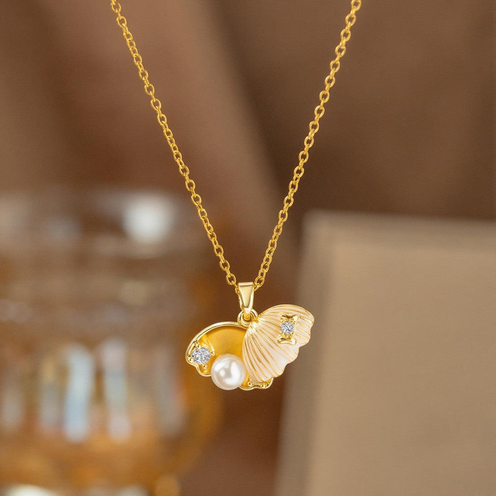 Steel Female Micro Inlaid Pink Diamond Necklace