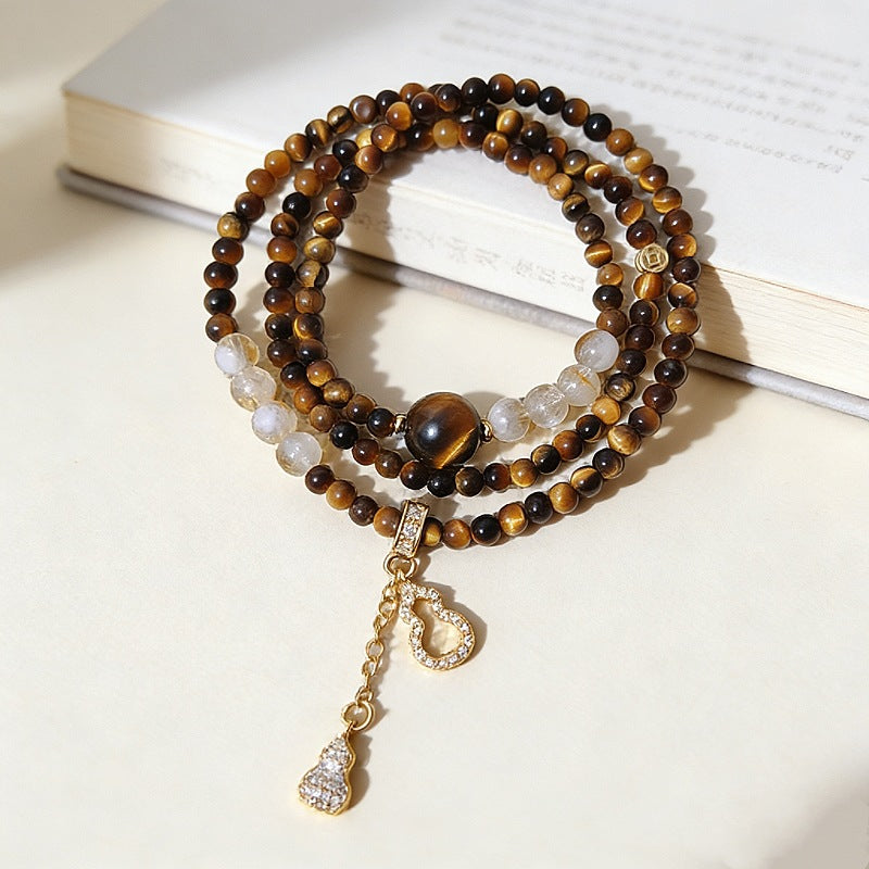 Women's Fine Natural Tigereye Chinese Style Retro Yellow Gourd Bracelet