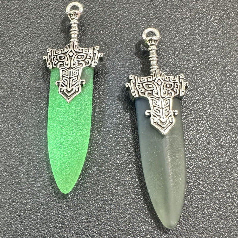 Retro Sword Imitation Jade Gray Exquisite Pendant