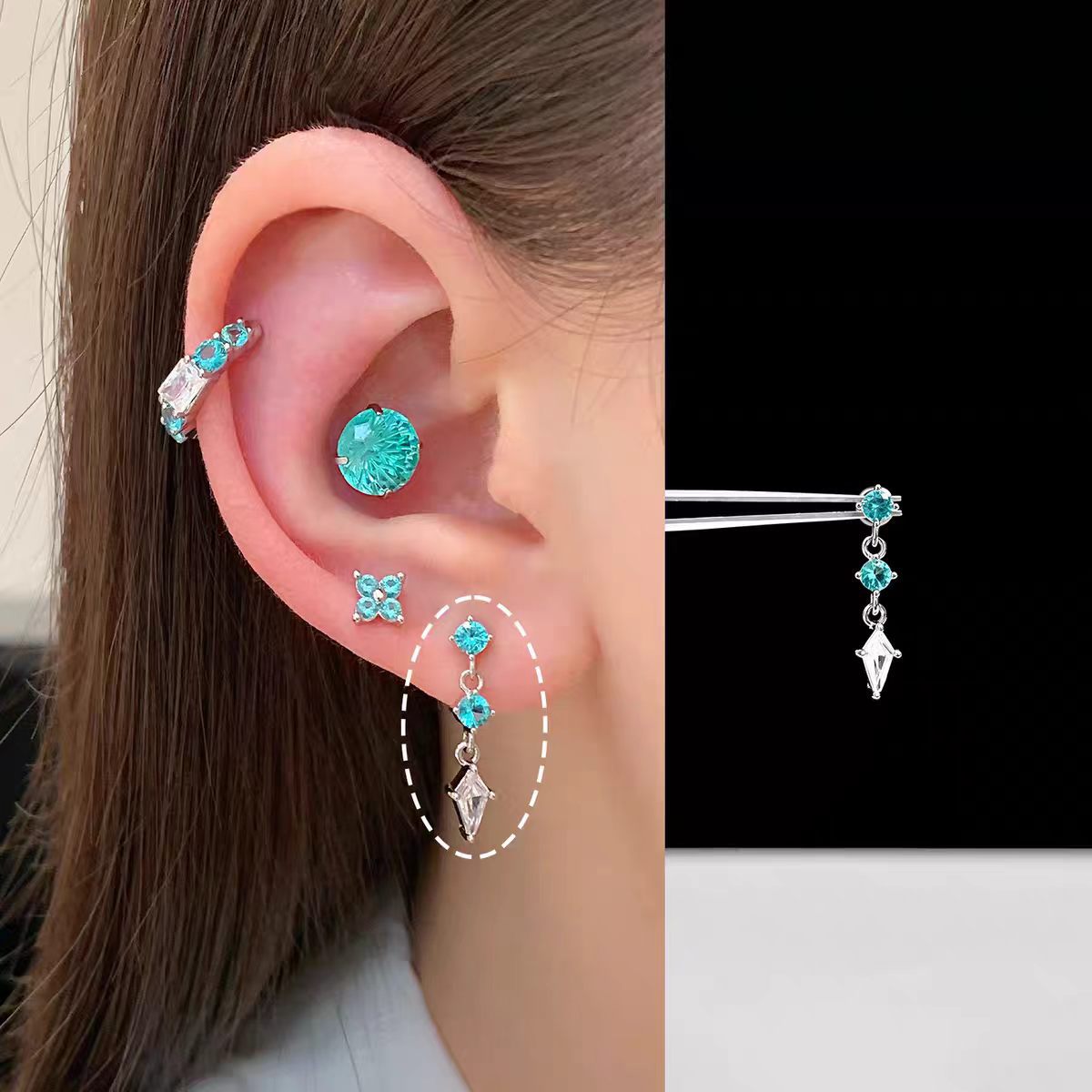 Pa Green Zirconium Umbilicaria Bone Nail Collection Earrings