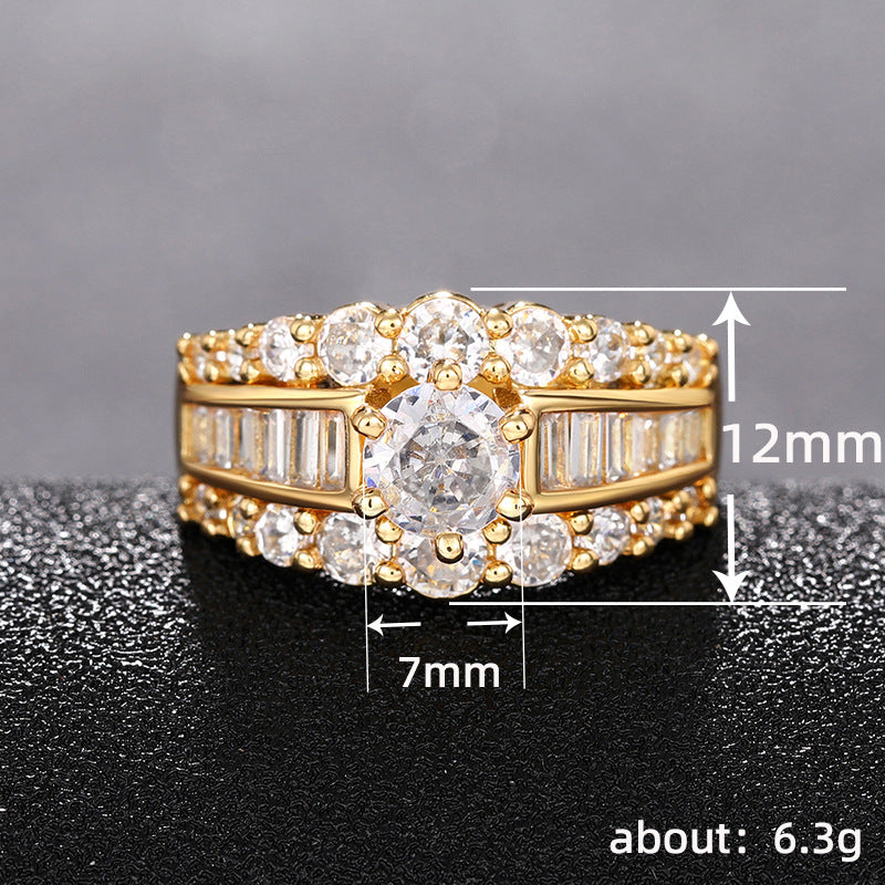 Women's Luxury Golden Bright Crystal Zircon Modern Design Engagement Party Rings