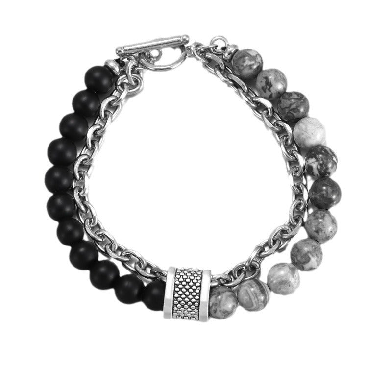 Men's Natural Unique Map Stone Beaded Iron Bracelets