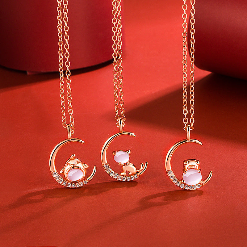 Women's Korean Style Ross Chinese Zodiac Rose Gold Pendant