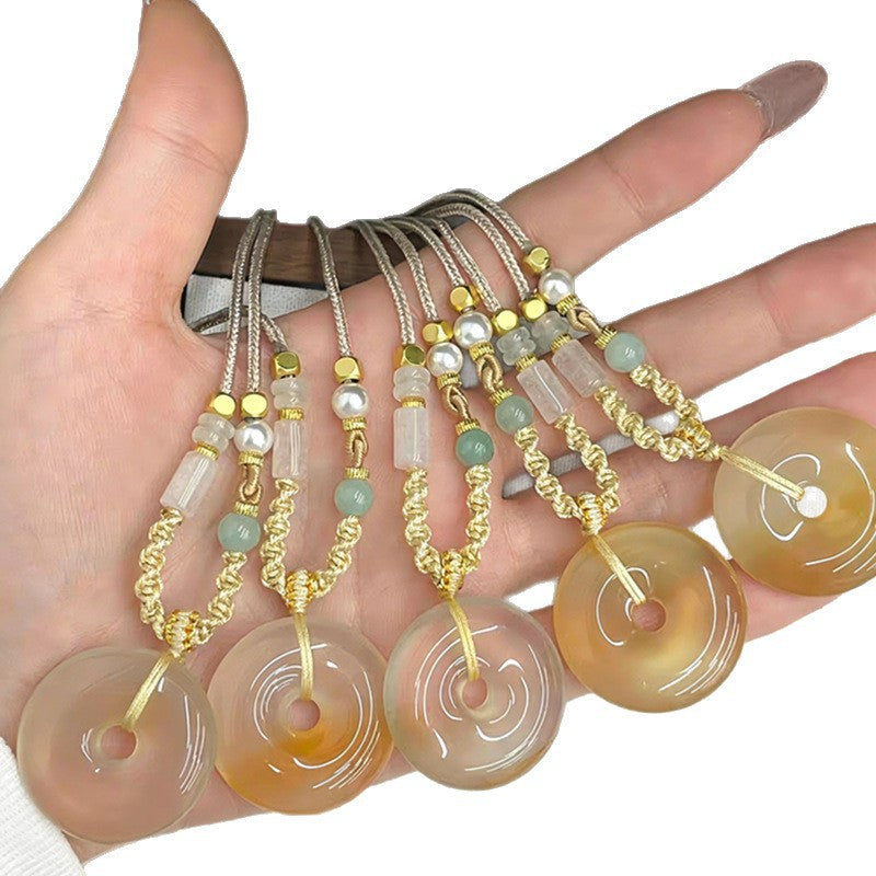 Agate Chalcedony Sugar Peace Buckle Female Gold Pendant