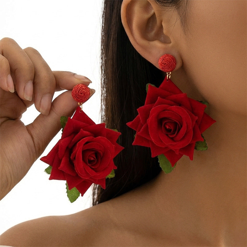 Women's Artificial Flower Light Luxury High-grade Temperament Sweet Earrings
