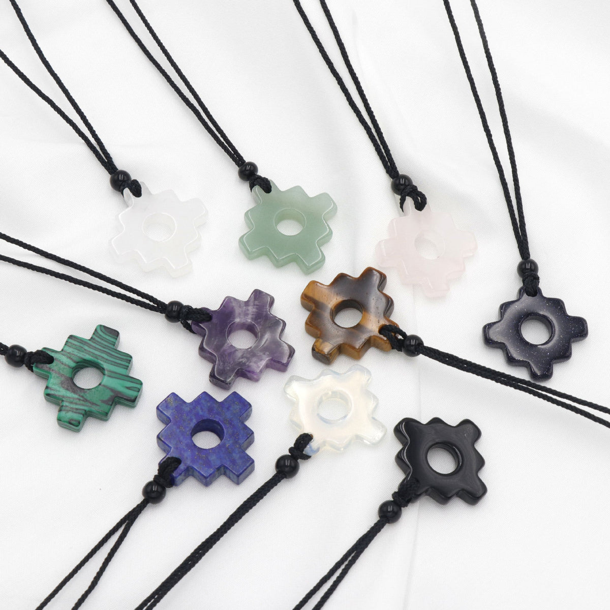 Natural Amethyst Green Aventurine Tigereye Cross Stone Gear Batch Pendants