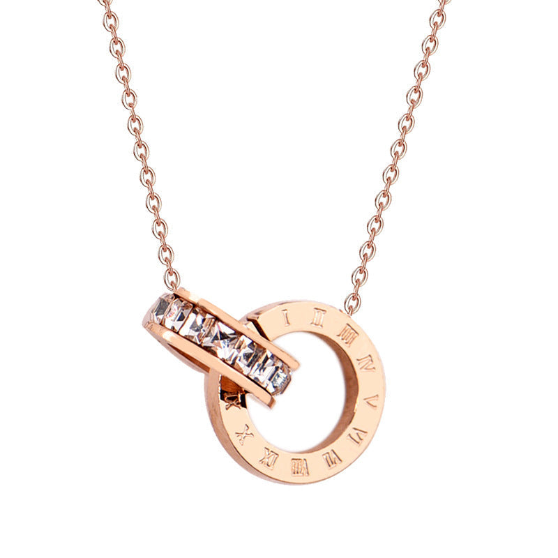 Women's Titanium Steel Diamond Inlaid Clavicle Chain Fashionable Rose Gold Live Necklace