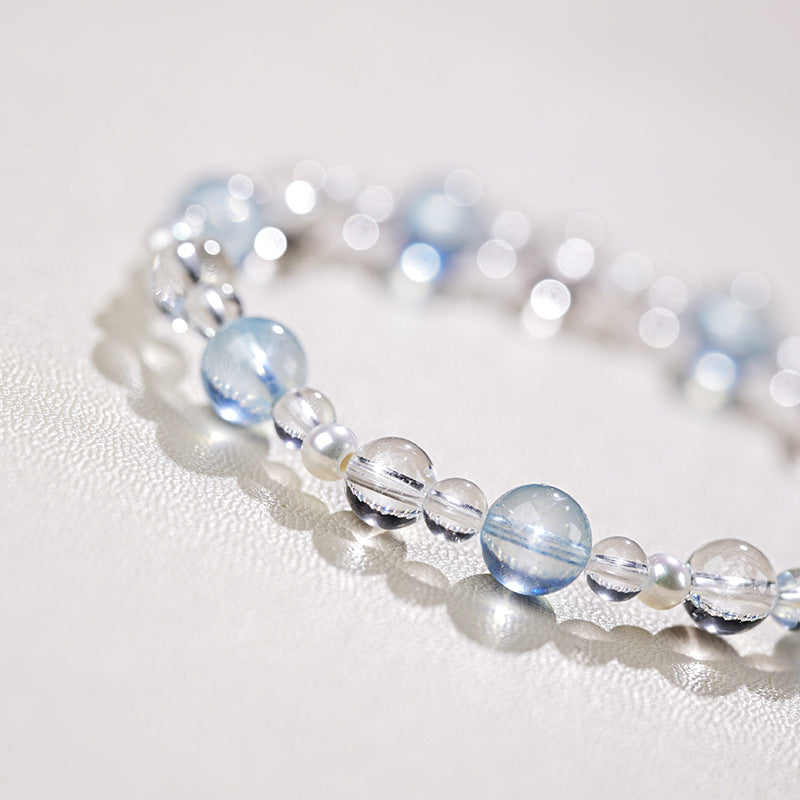 Women's Natural White Crystal Light Luxury High-grade Freshwater Pearl Aquamarine Bracelets