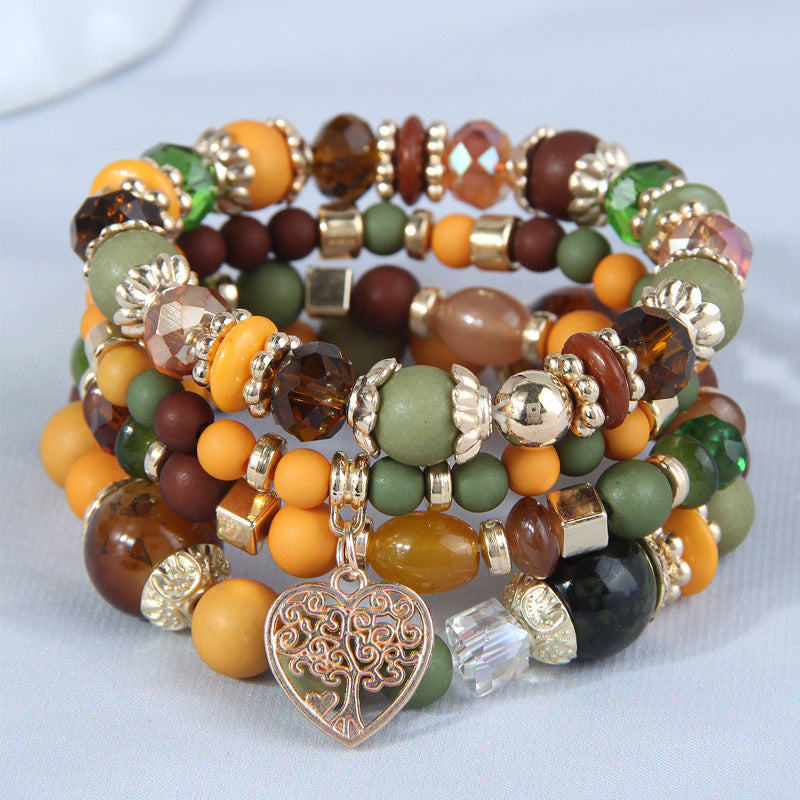 Women's Retro Ethnic Style Elastic Crystal Heart Bracelet