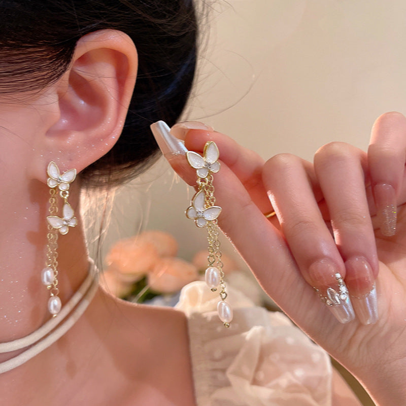 Women's Sier Needle Long Fringed Zircon For Trendy Light Earrings