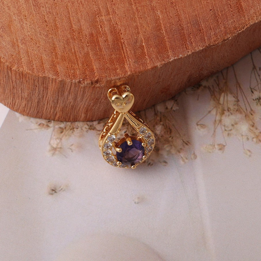 Golden Drop-shaped Amethyst Jeweled Elegant Graceful Pendant