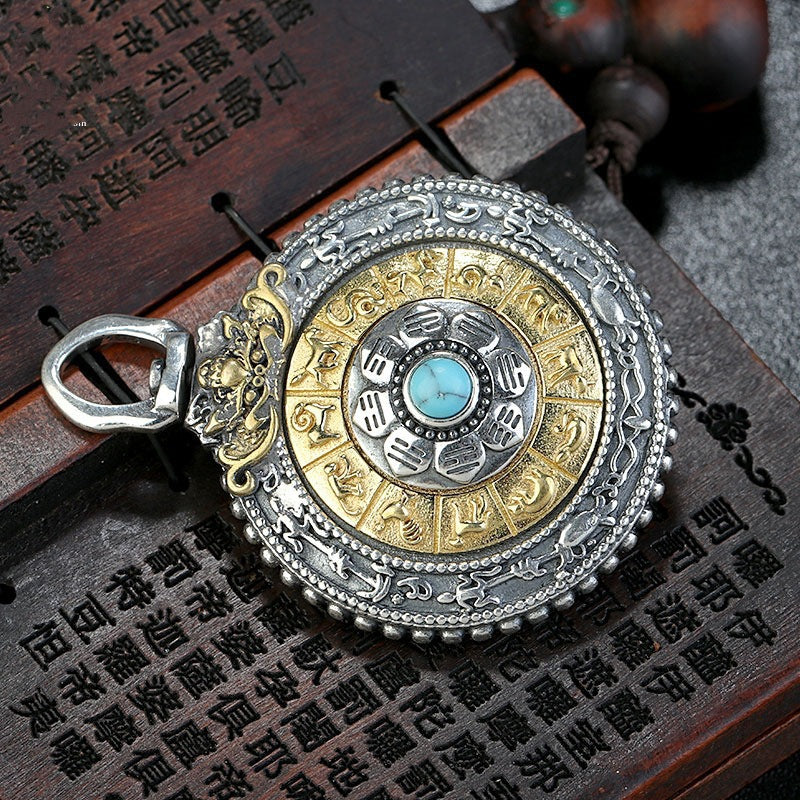 Sier Rotatable Tibetan Valentine's Day Birthday Pendant